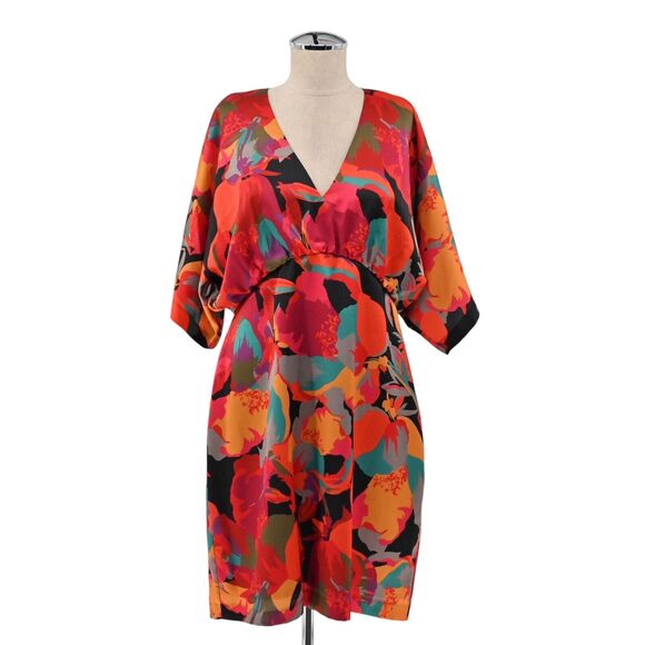 AIDAN MATTOX Dress Womens Size 12 Floral Printed Short Kimono Sleeve VNeck Multi - Picture 1 of 13